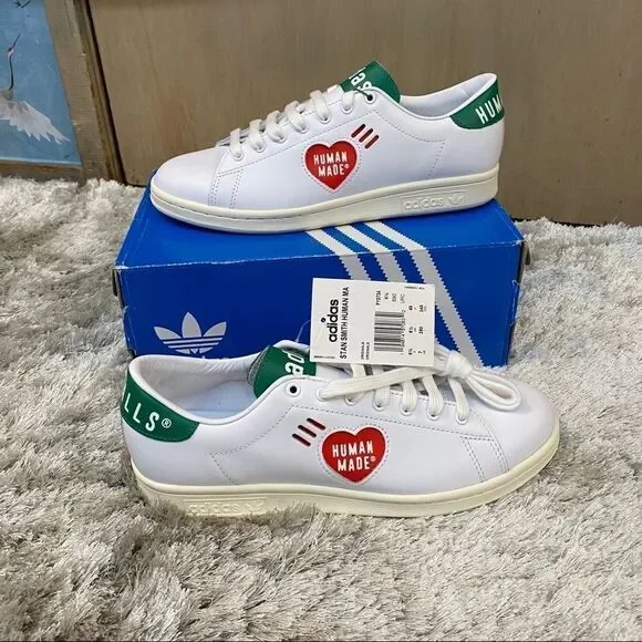 Pharrell Human Made X Adidas Stan Smith White Sneakers Red Heart NWT SZ Men 7 - Picture 9 of 16